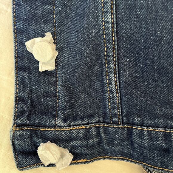 Brit.NY Denim Jean Jacket XL Blue Embellished Satin Mixed Media Floral NEW - Picture 12 of 15